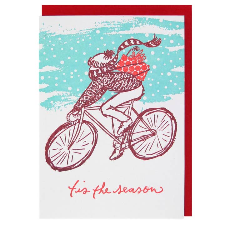 Snowy Bike Ride Holiday Card for wholesale by Smudge Ink