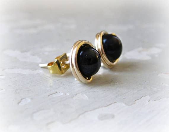 Contempo Jewelry - Wholesale Stud/Post Earrings - Black Onyx Gold Stud Earrings2