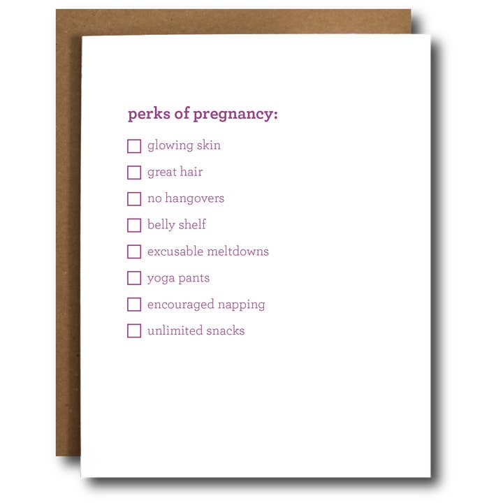 The Card Bureau - Wholesale Baby Card - Perks of Pregnancy Card