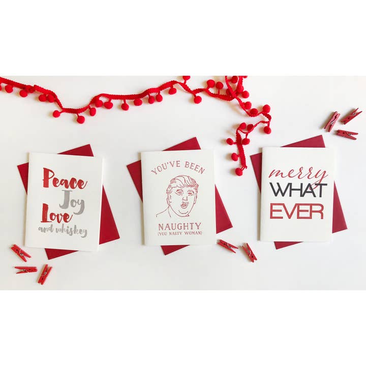 Steel Petal Press - Venta al por mayor Tarjetas de Navidad - Paz y Whisky - Divertida Tarjeta Navideña de Letterpress1
