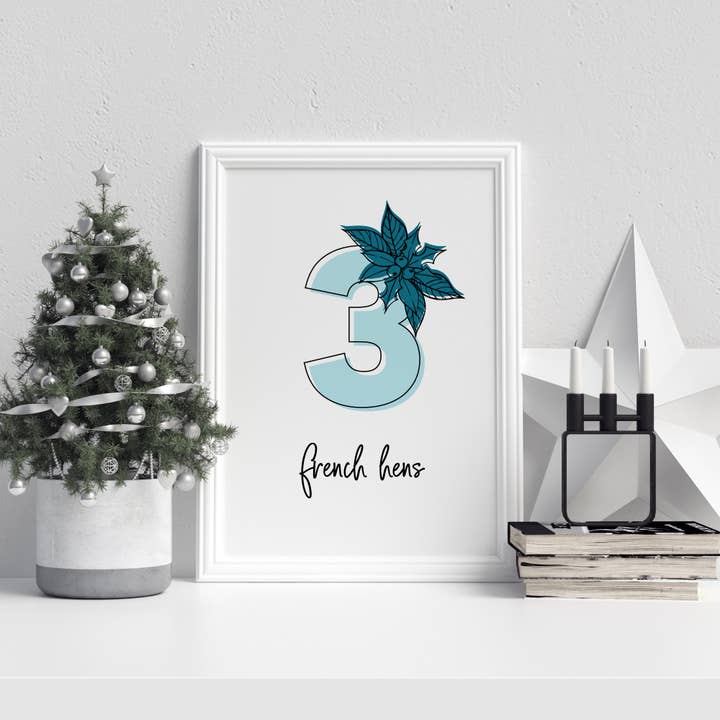 De 12 Dage af julen kunst prints | Blå + Sølv for engroshandel hos Paperfinch Design