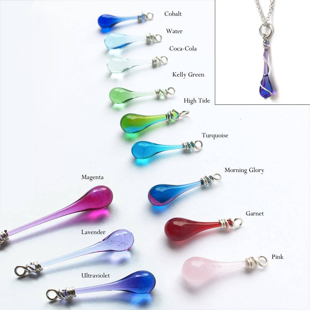 Sundrop Jewelry - Wholesale Pendant/Charm Necklace - Lyra Glass Teardrop Pendant Necklace with Silver Spiral0