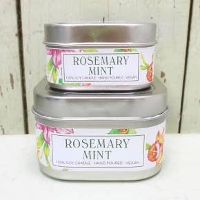 Rosemary Mint Soy Candle in Small Tin - Herbal Blend for wholesale by Green Daffodil Bath & Body