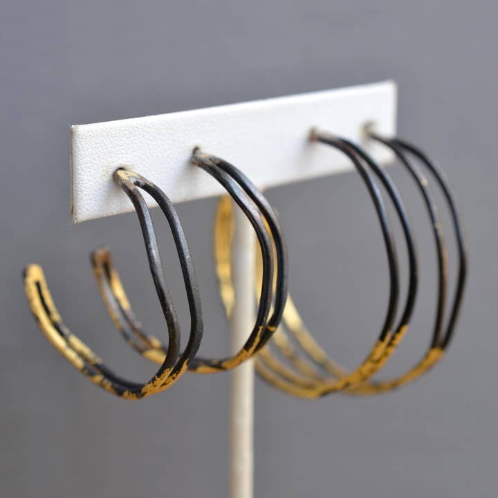 Metamorphosis Metals - Wholesale Hoop Earrings - Small Wavey Steel & Gold Hoops2