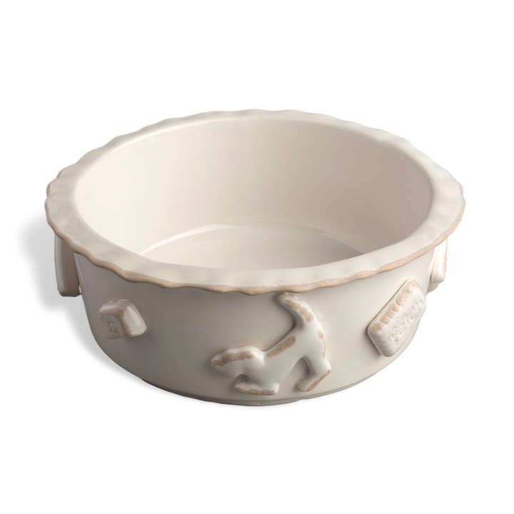 Dog Food And Water Bowl - Medium French White for wholesale by Carmel Ceramica