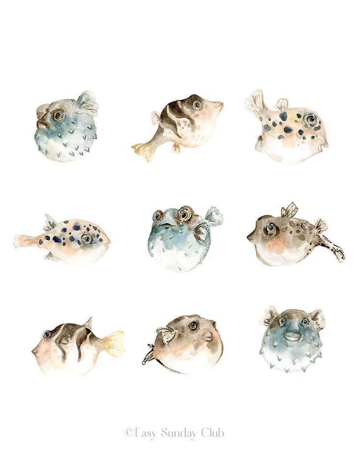 Pufferfish Watercolor Art Print for wholesale by Easy Sunday Club