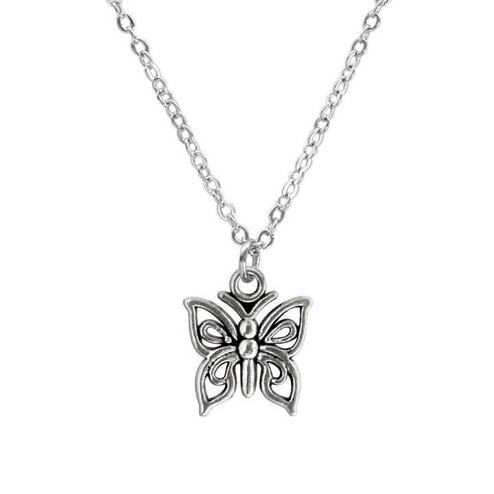 Butterfly Charm Necklace | Silver Pendant 18" Chain for wholesale by O Yeah Gifts