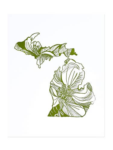 Michigan Apple Blossom Letterpress Print for wholesale by Thimblepress