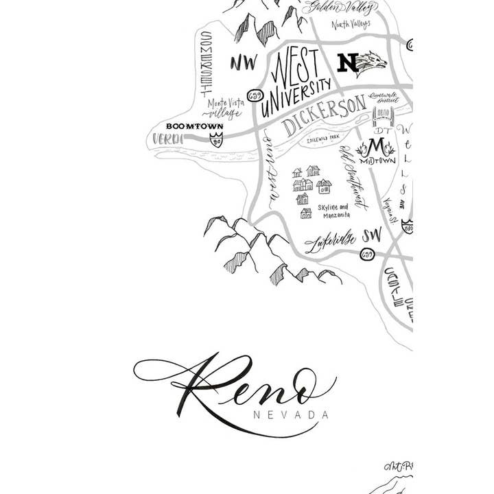 Traveling Calligrapher - Wholesale Art Print - Reno, NV Neighborhood Map Print (3 sizes available)2
