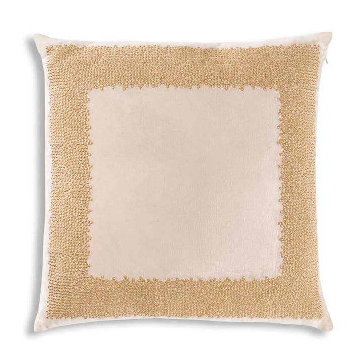 Jade Gold Pillow Features an Embroidered Border for wholesale by Cloud 9 Design