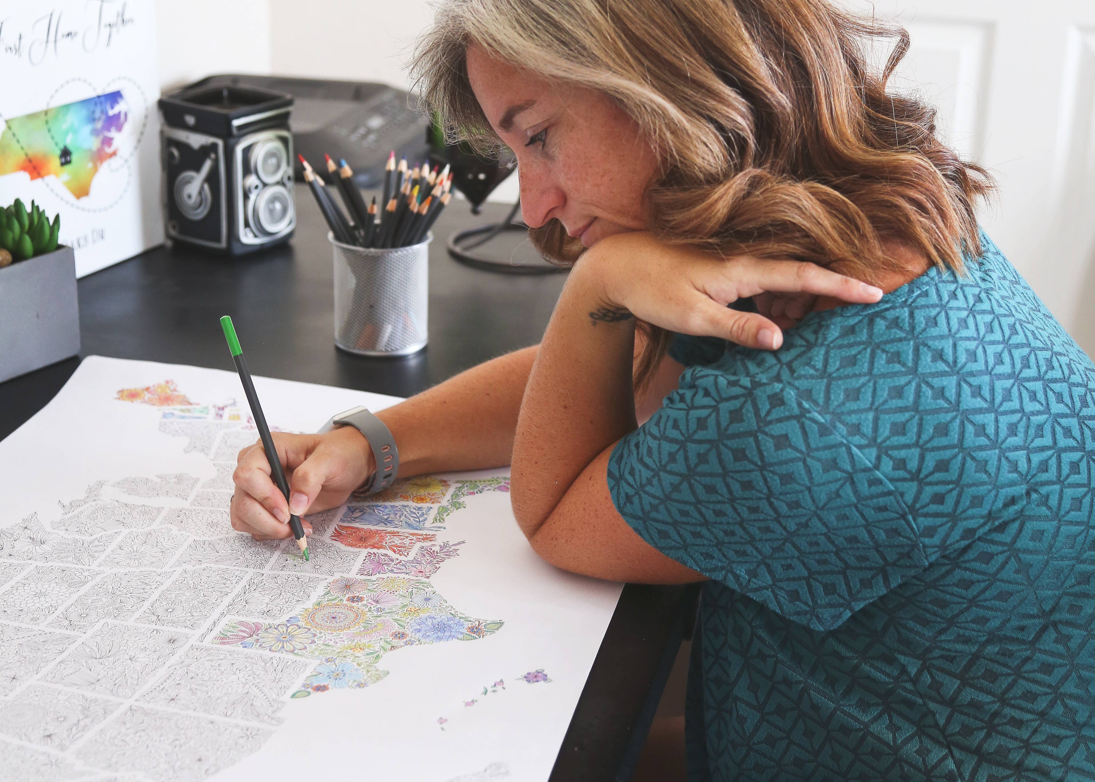 Anna Grunduls Design - Venta al por mayor Libro para colorear - Adultos - Flores Estados Unidos Mapa para colorear12