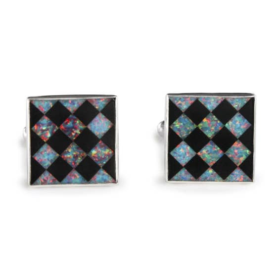 Opal och Onyx Harlequin Inlay Manschettknappar för wholesale av Great Falls Jewelry