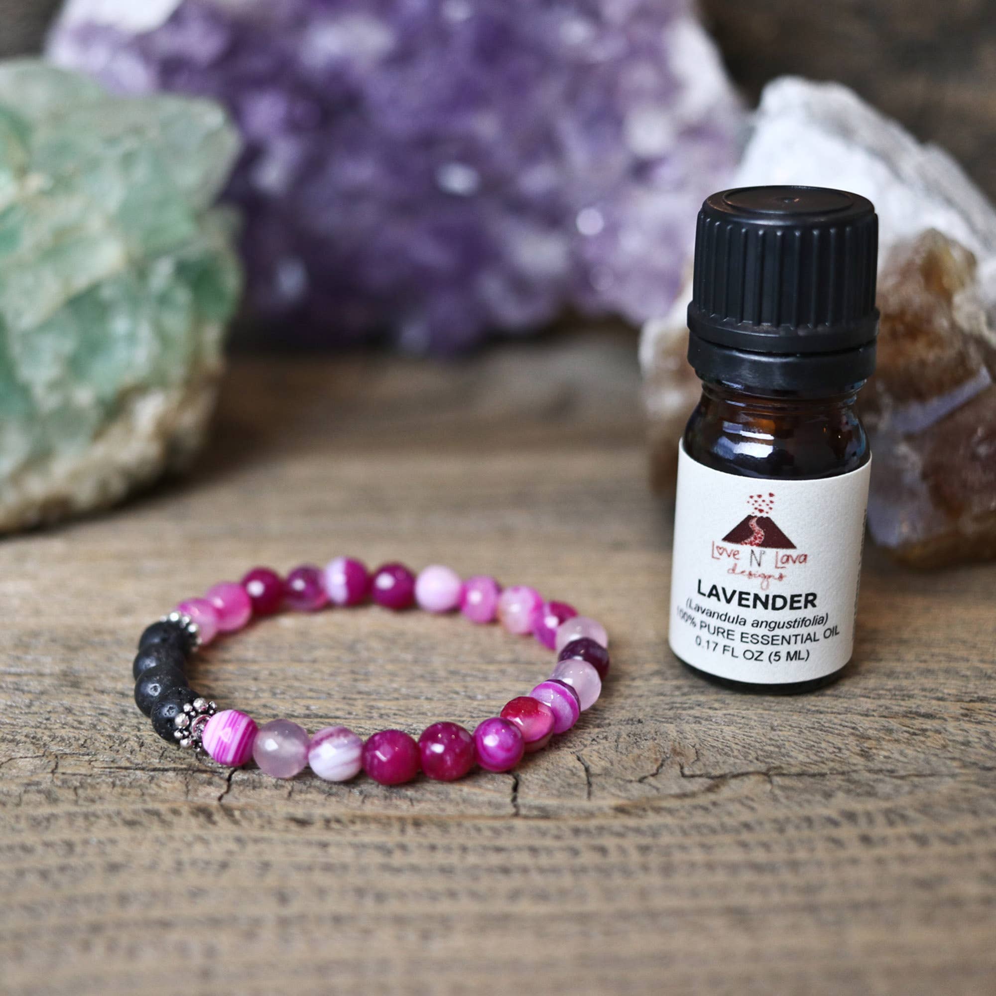 Love N’ Lava Designs - Wholesale Aromatherapy Bracelet - Children's Pink Stripe Agate Essential Oil Diffuser Bracelet1