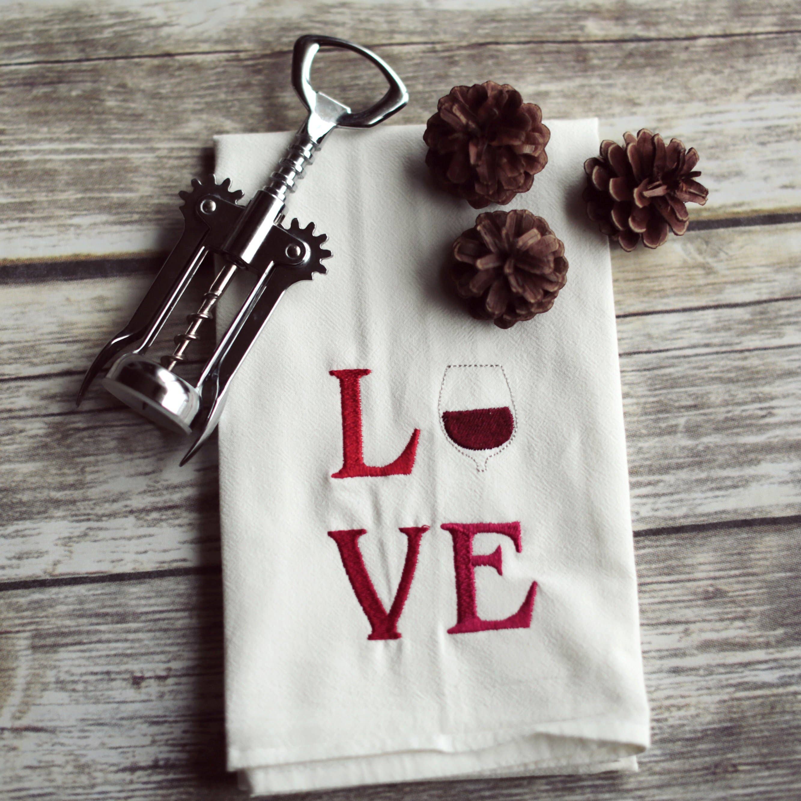 SewMuchMoreStore - Wholesale Tea Towel - Wine LOVE Tea Towel - Embroidered Floursack Towel8