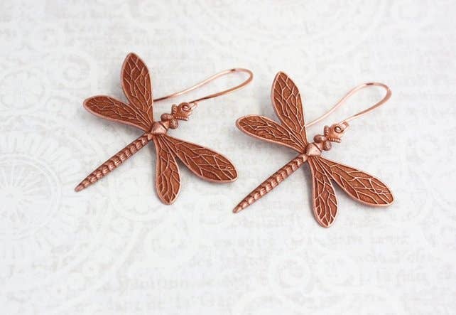 A Pocket of Posies - Wholesale Dangle Earrings - Dragonfly Earrings - Rose Copper2