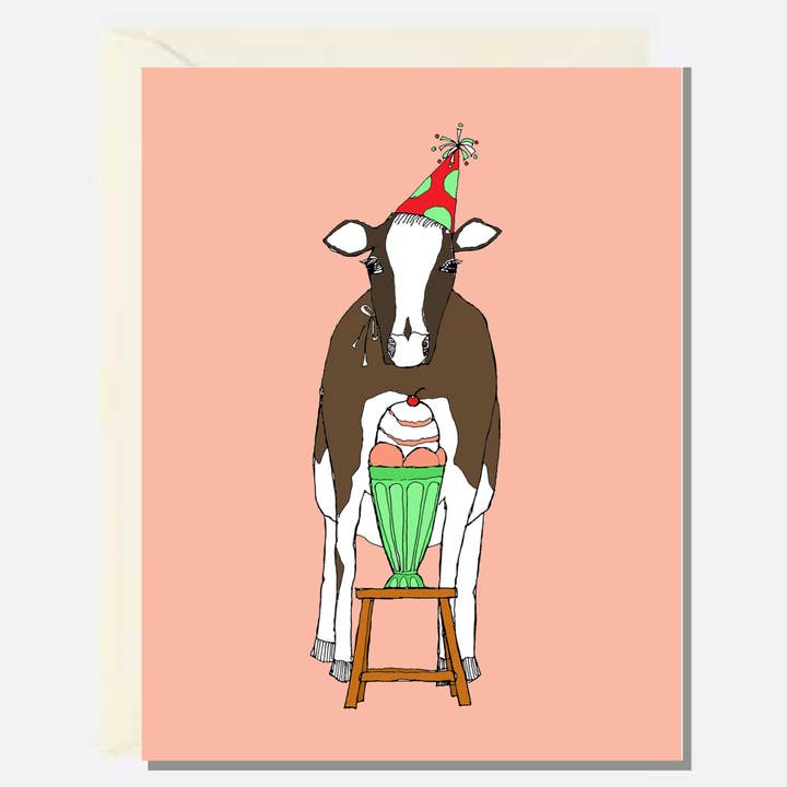 Carte d'anniversaire vache pour la vente par Rachelink Cards & Illustrations