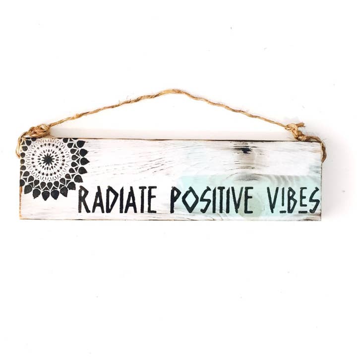 Radiate Positive Vibes Wood Wall Art  | Yogi Gift |  for wholesale by Mahalo Market