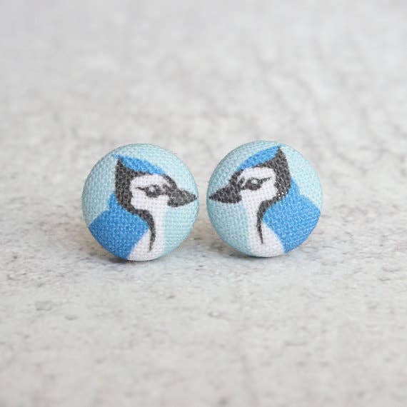 Rachel O's - Wholesale Stud/Post Earrings - Bluejay Fabric Button Earrings