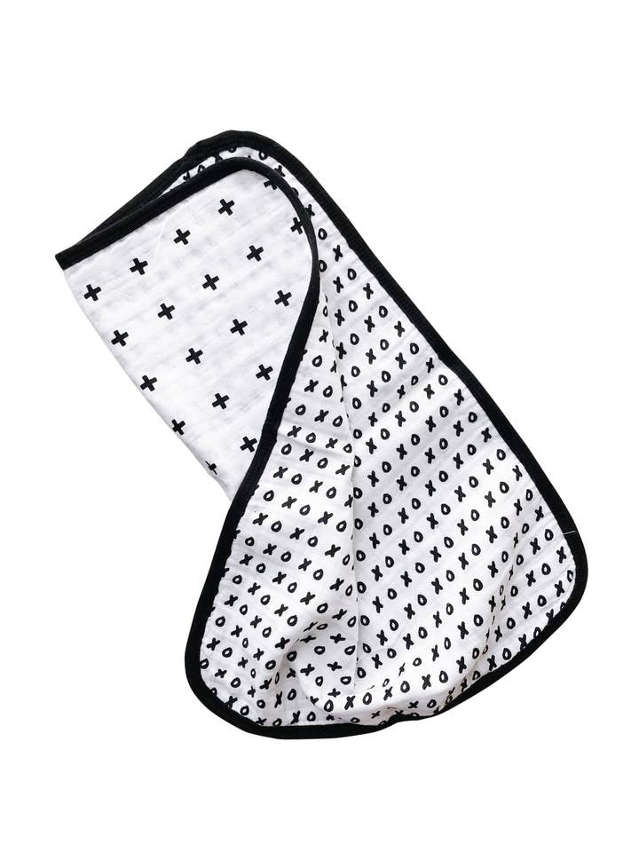 Organic Burp Cloth - Reversible Swiss Cross + XO for wholesale by Modern Burlap