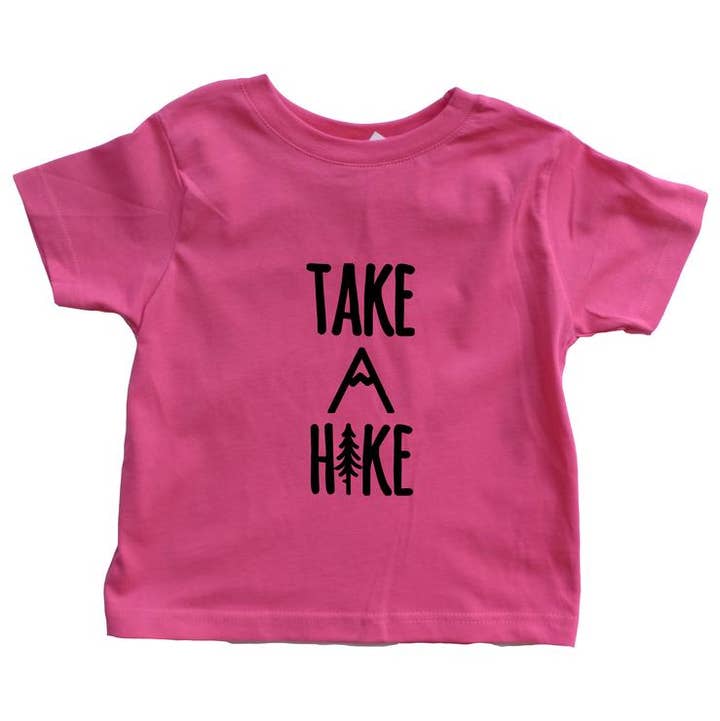Outdoorable Apparel - Wholesale Screen Printed T-Shirt - Kids - Pink with Black Take A Hike Toddler Shirt0