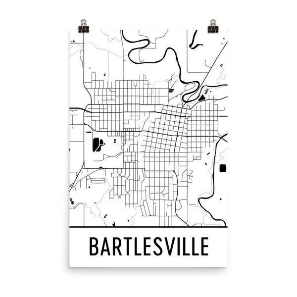Modern Map Art - Vente Poster - Affiche Carte de la rue Bartlesville 8" x 10"0