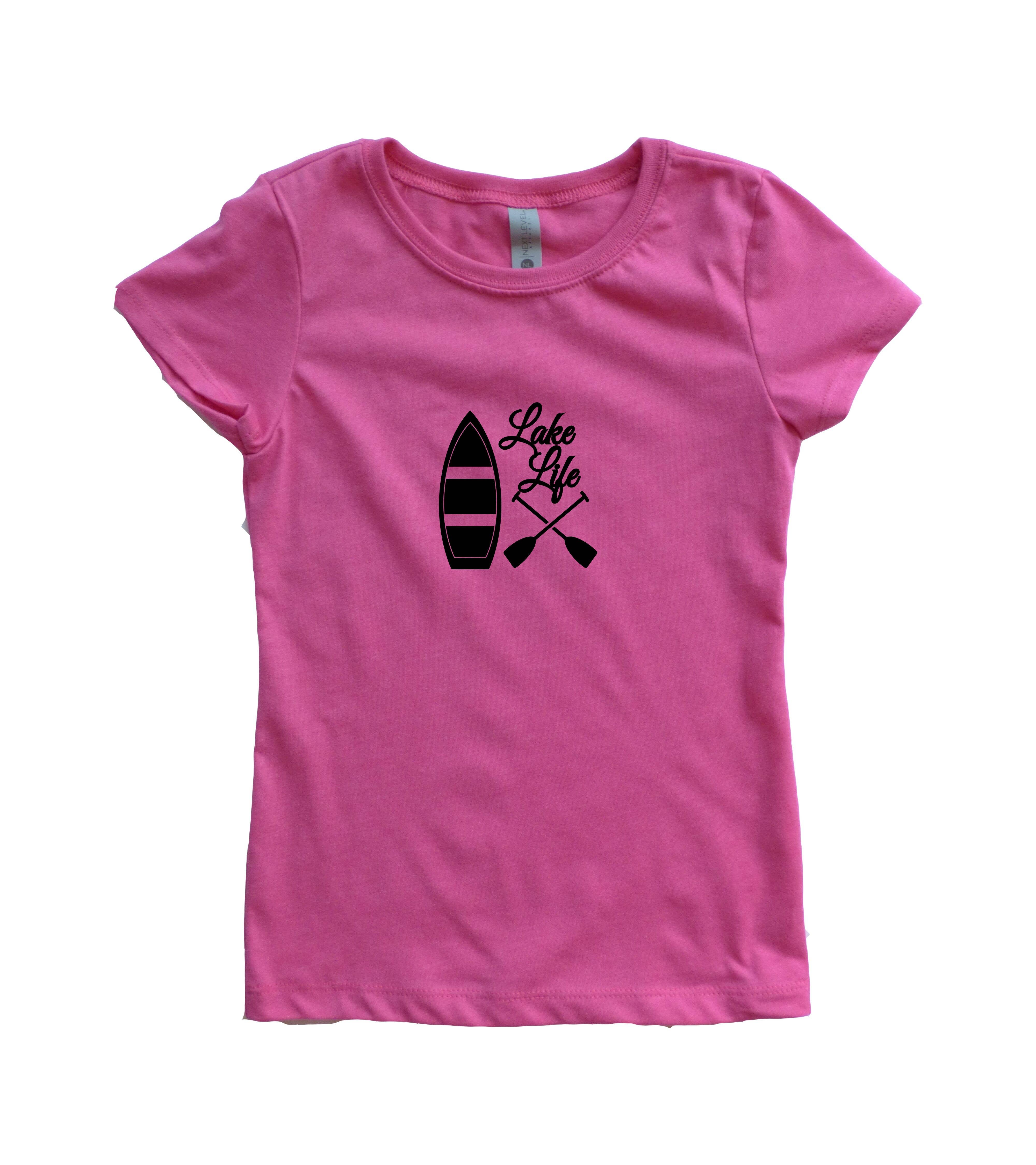 Outdoorable Apparel - Wholesale Screen Printed T-Shirt - Kids - Pink with Black Lake Life Girl's Shirt0