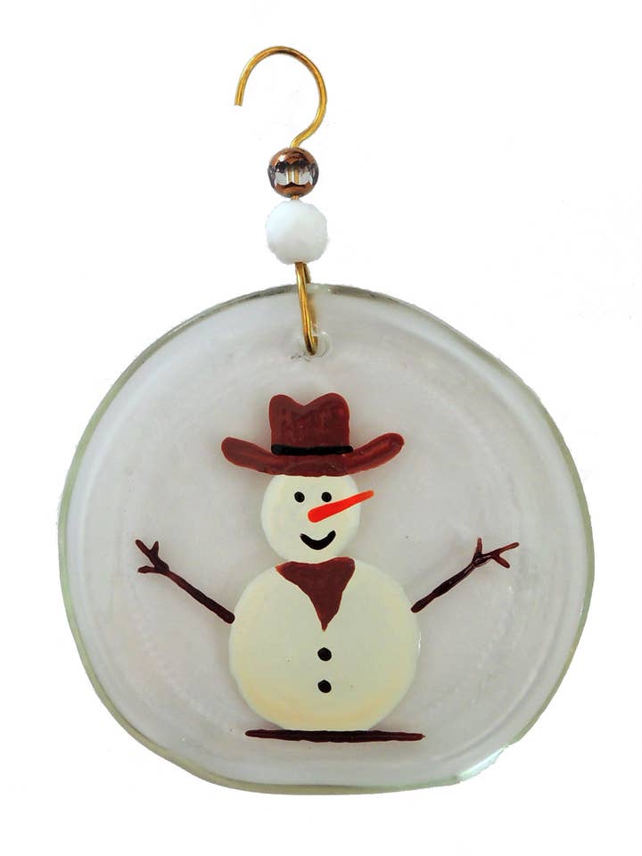 Ornament - Snowman Cowboy for wholesale by Wine Bottle Art