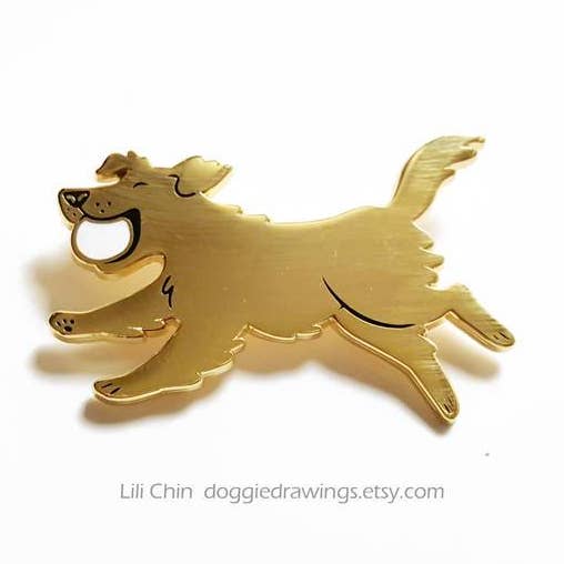 Golden Retriever Dog Enamel Pin for wholesale by Lili Chin Art