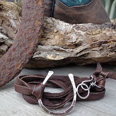 Lucky Horseshoe Sterling Silver and Leather Wrap Bracelet for wholesale by Simply Sterling Designs