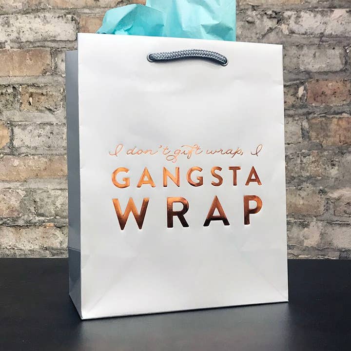 Gangsta Wrap Gift Bag - Metallic Foil-Stamped Gift Bag for wholesale by Steel Petal Press