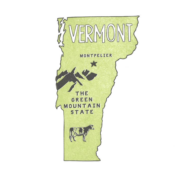 Impressão do estado de Vermont: O estado da montanha verde por atacado de Power and Light Press