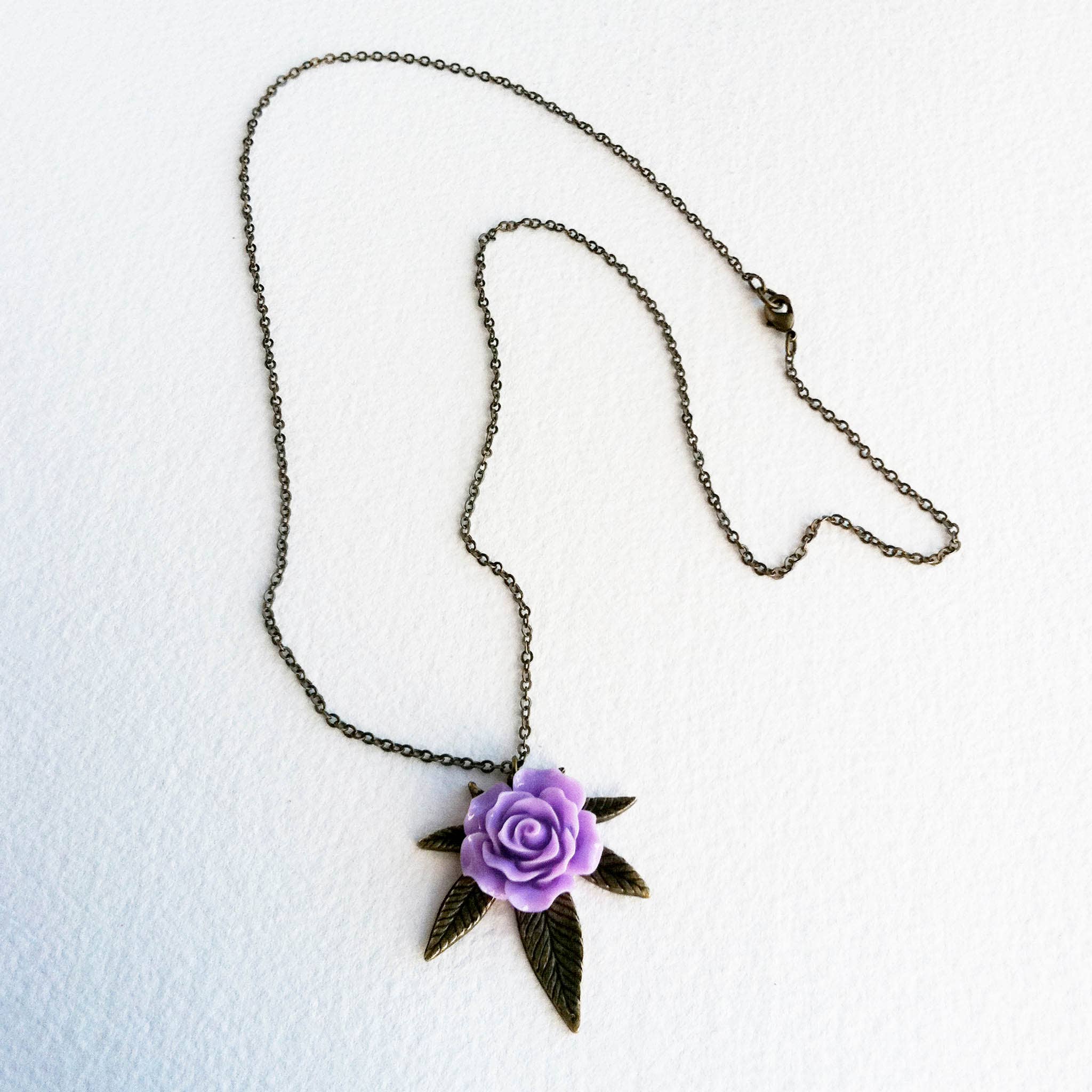 Smokies Toke Couture - Wholesale Pendant/Charm Necklace - Cannabis Rose Weed Necklace - Bronze and Lilac Marijuana1