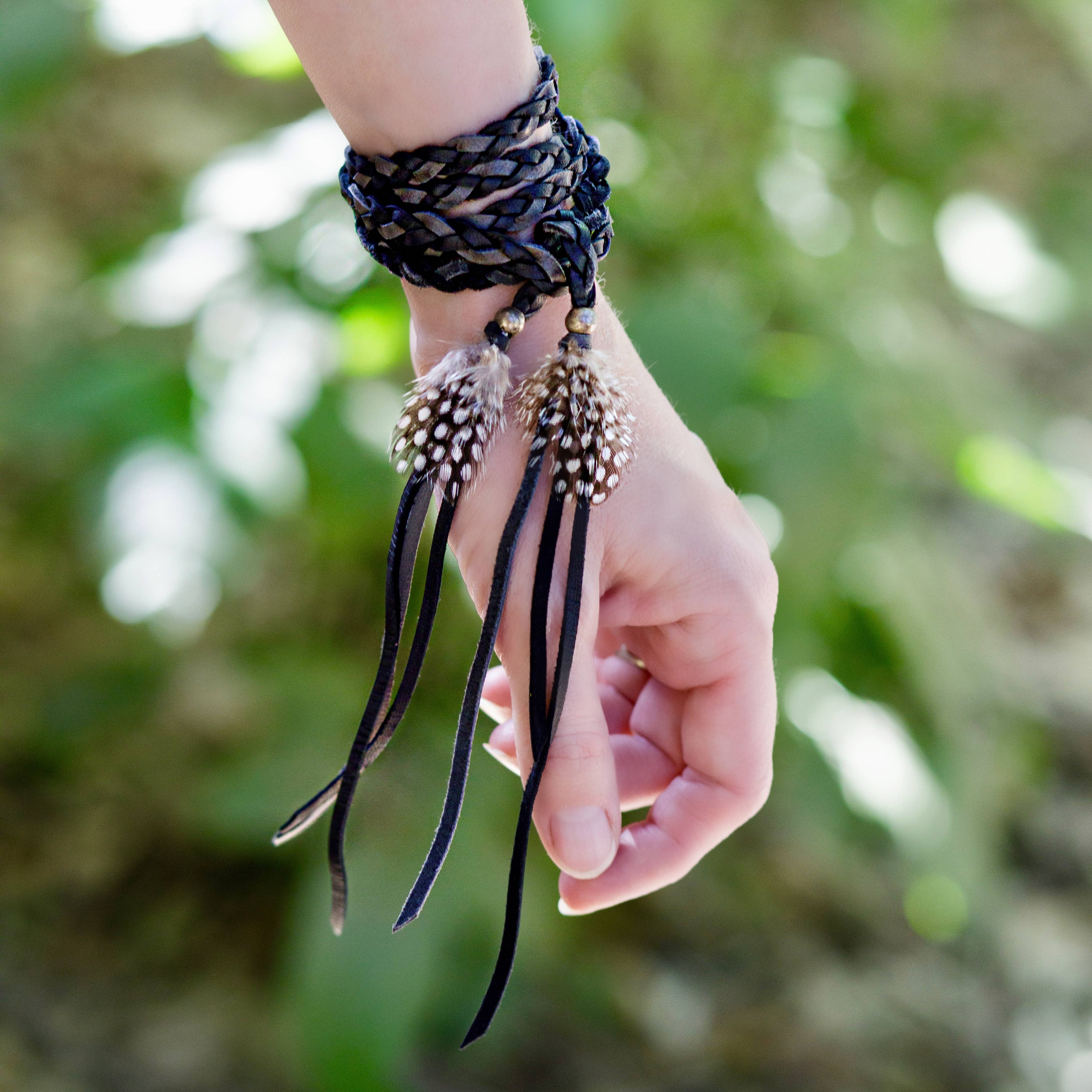 ASTALI - Wholesale Hat Accessory - Women's - Leather Wrap Accessory - Black & Charcoal, Lariat/Hatband1