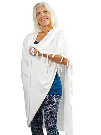 Wrapsody Waffle Weave Blanket with Tassels Natural for wholesale by Hands To Hearts