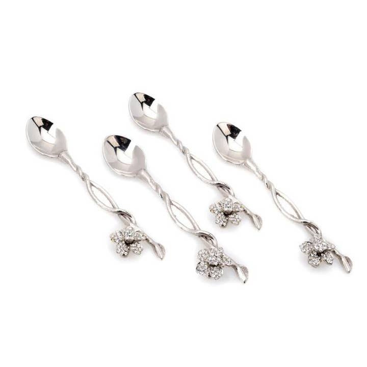 Set Of Four Spoons with Jeweled Flower for wholesale by CLASSIC TOUCH DECOR INC.