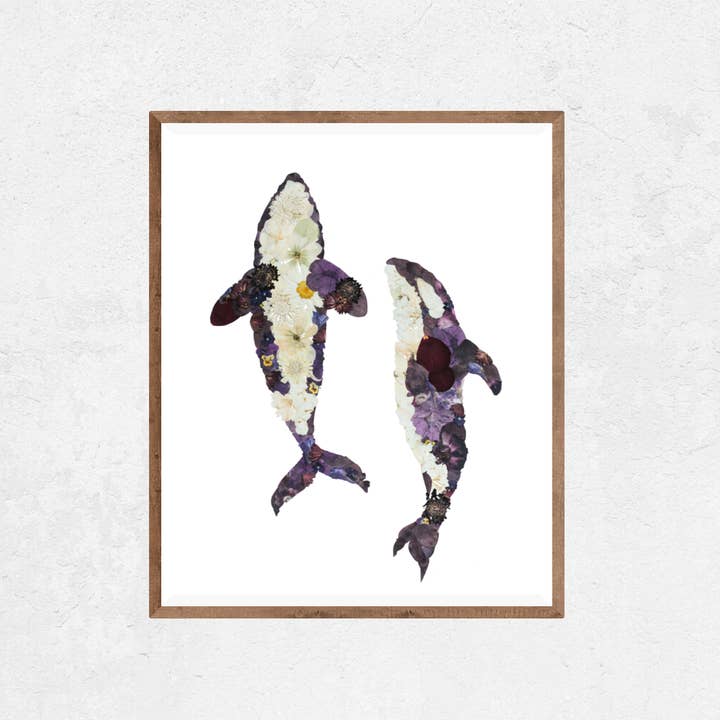 Oxeye Floral Co. - Wholesale Art Print - Orca Whales Print | Pressed Flower Art2