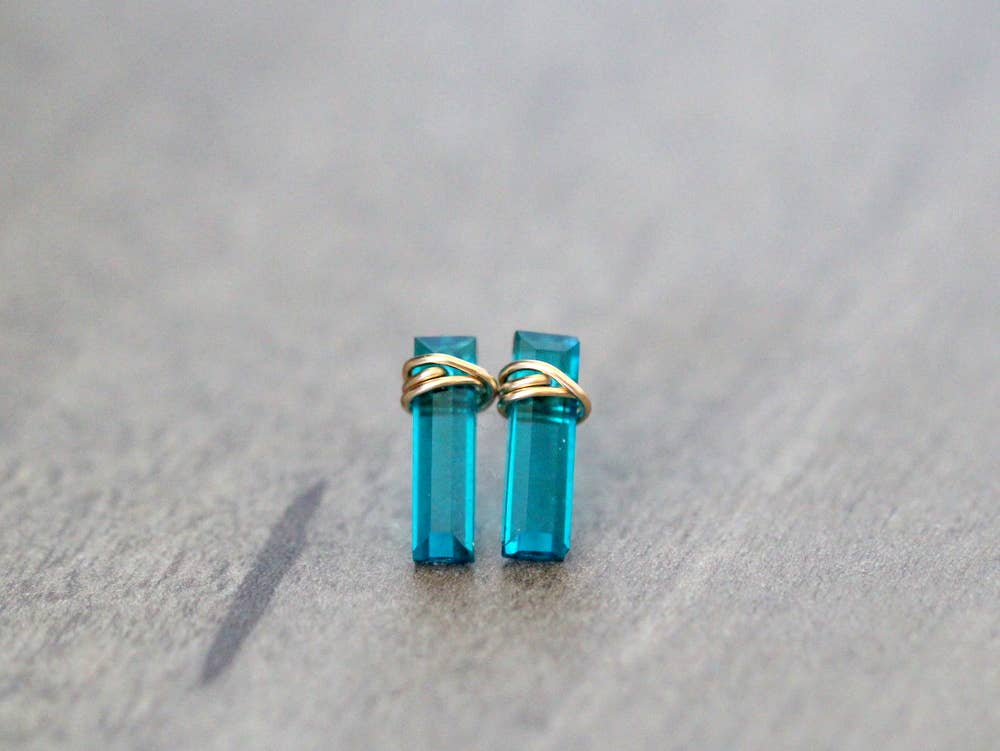 Saressa Designs - Wholesale Stud/Post Earrings - Gemstone Bar Studs - Teal Quartz1