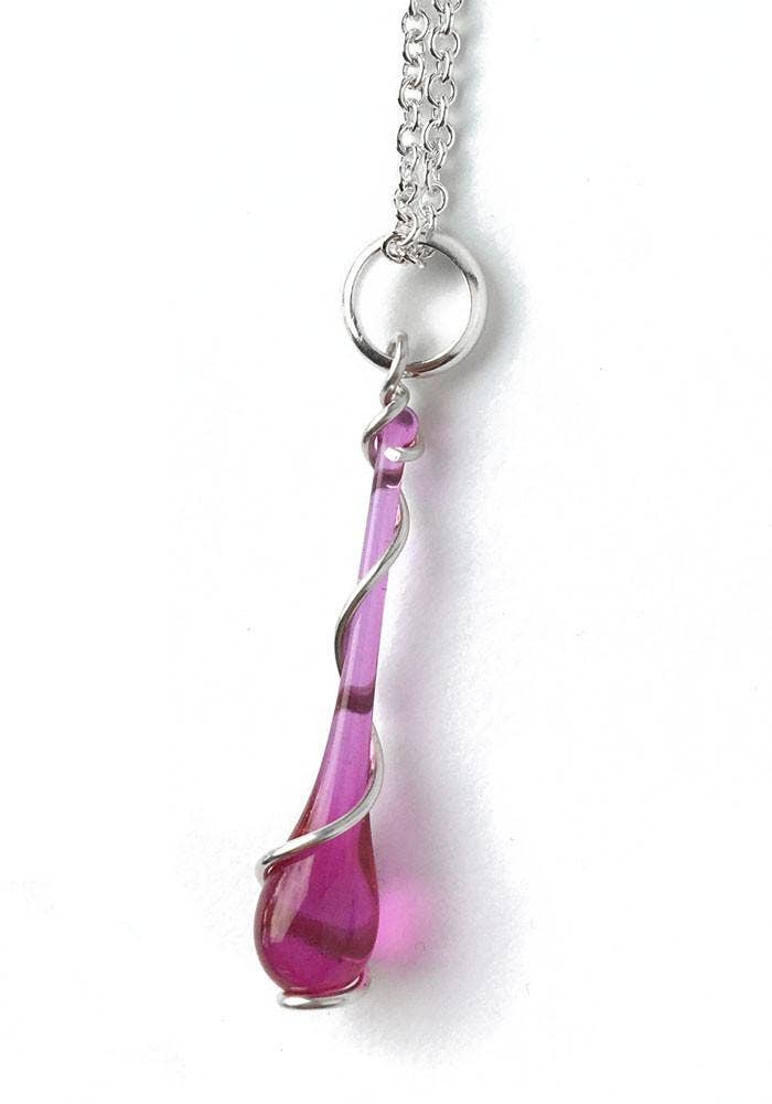 Sundrop Jewelry - Wholesale Pendant/Charm Necklace - Lyra Glass Teardrop Pendant Necklace with Silver Spiral7