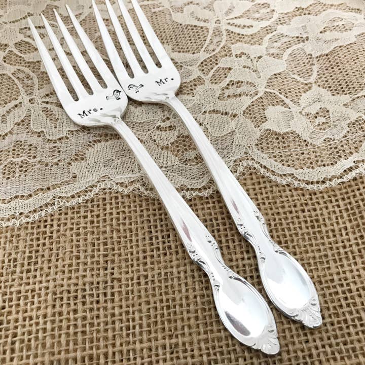 Lorelei Vella - Vente Fourchette - Mr et Mme Love Birds, fourchettes à salade vintage argentées1
