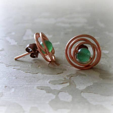 Messy Wrap Aventurine + Copper Stud Earrings for wholesale by Contempo Jewelry