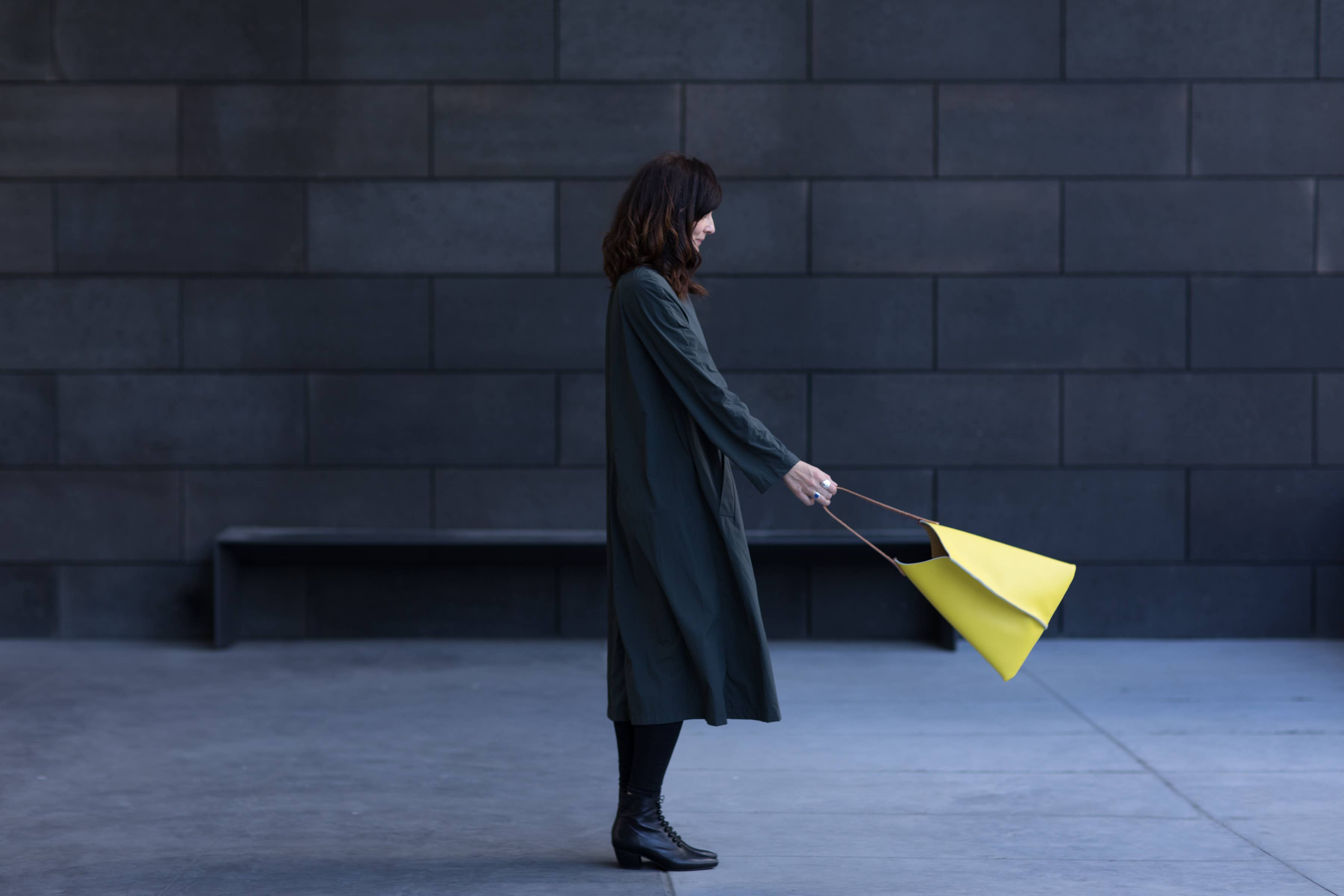 Leather Wedge Tote 13inch Yellow for wholesale on Faire1