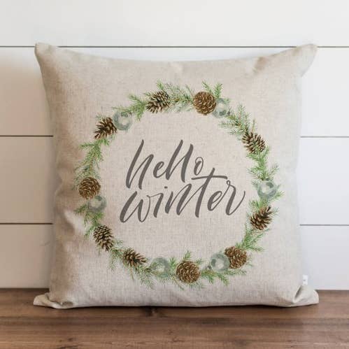Hello Winter Wreath Pillow Cover for wholesale by Porter Lane Home