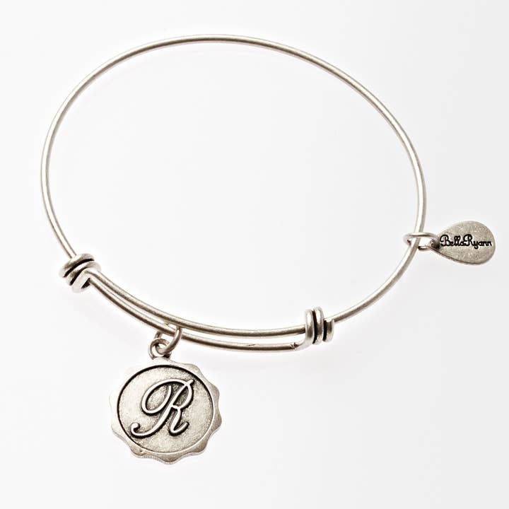 Letter R - Expandable Bangle Charm Bracelet in Silver for wholesale by BellaRyann