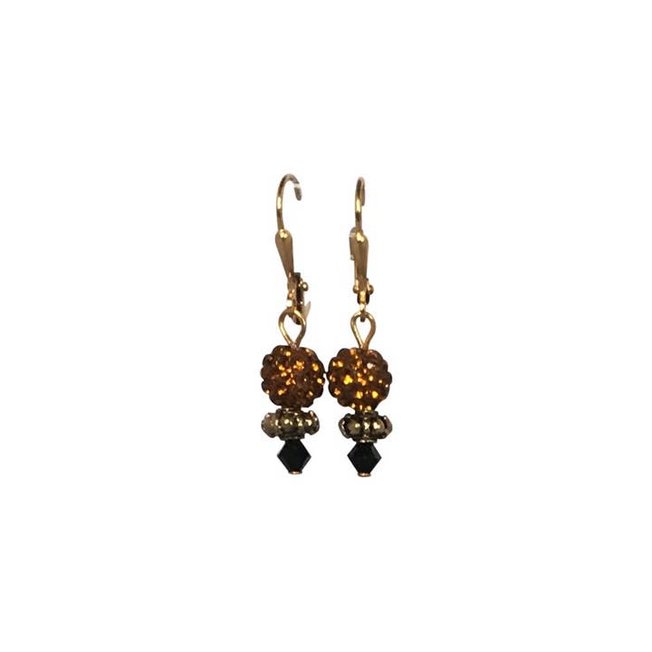 Sparkly Beaded Earrings- Topaz and Jet for wholesale by Nancy Neill Designs