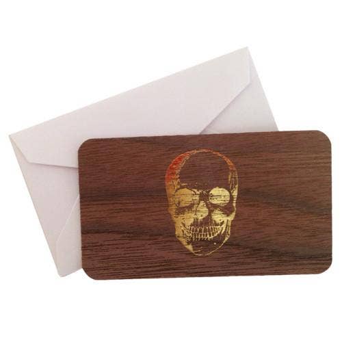 Mini Wood Greeting Card - Skull for wholesale by Spitfire Girl