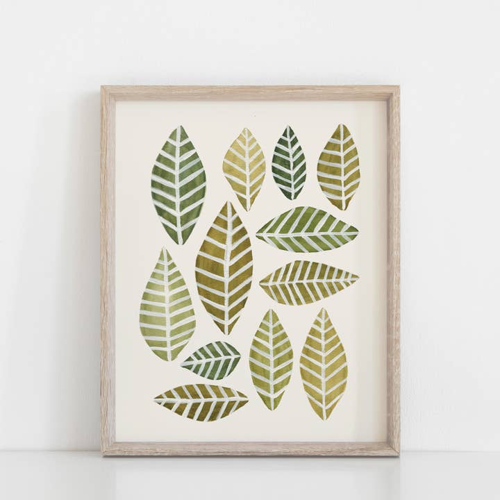 Wall Art Print Leaves Arrangement - Vintage Green Watercolor for wholesale by Rare Bird Co. + Pauline Stanley Studio