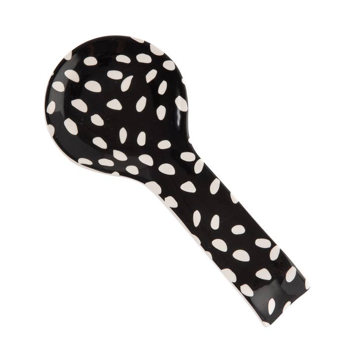 SALE 9" Dolomite Black-White Patterned Spoon Rest for wholesale by Totalee Gift