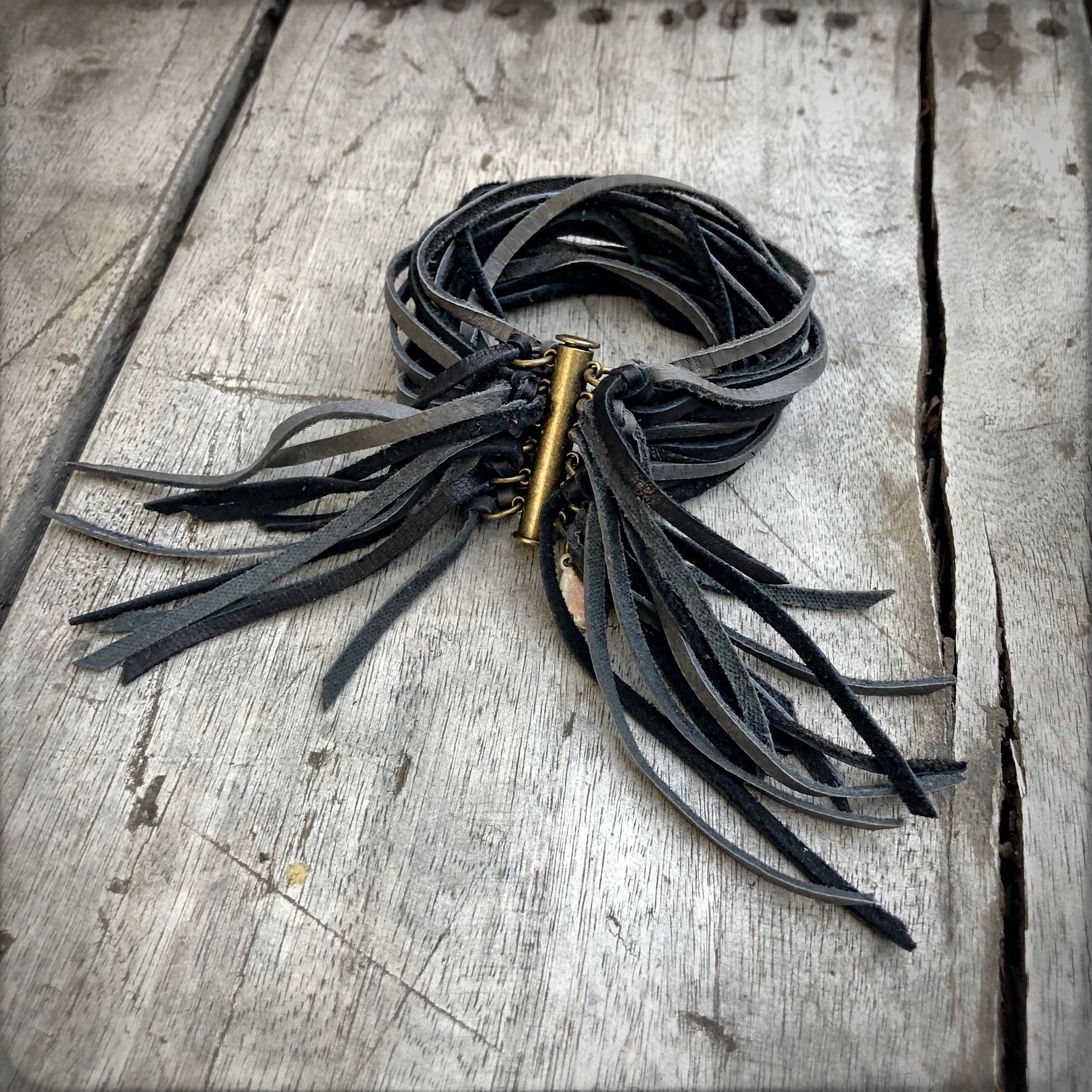 ASTALI - Wholesale Cuff Bracelet - Leather Biker Cuff - Charcoal & Black, Multi-Strand Bracelet7