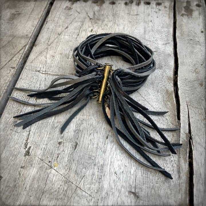 ASTALI - Wholesale Cuff Bracelet - Leather Biker Cuff - Charcoal & Black, Multi-Strand Bracelet7