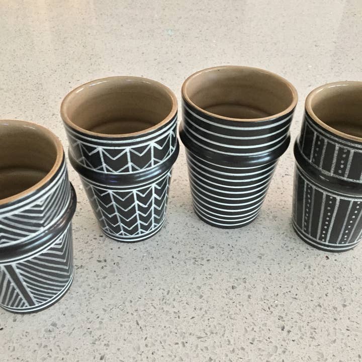 atelierBOEMIA - Wholesale Drinking Glass/Cup - GRAPHIC Beldi porcelain cups - set of 41